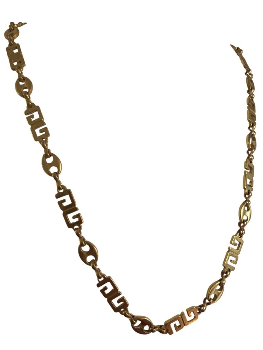 Vintage Givenchy Gold Plated 2 G Link Chain Necklace Greek Key Link Estate 24"